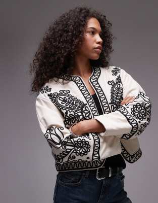 embroidered detail jacket in white