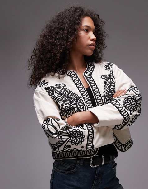 Mango embroidered detail jacket in white - view 1