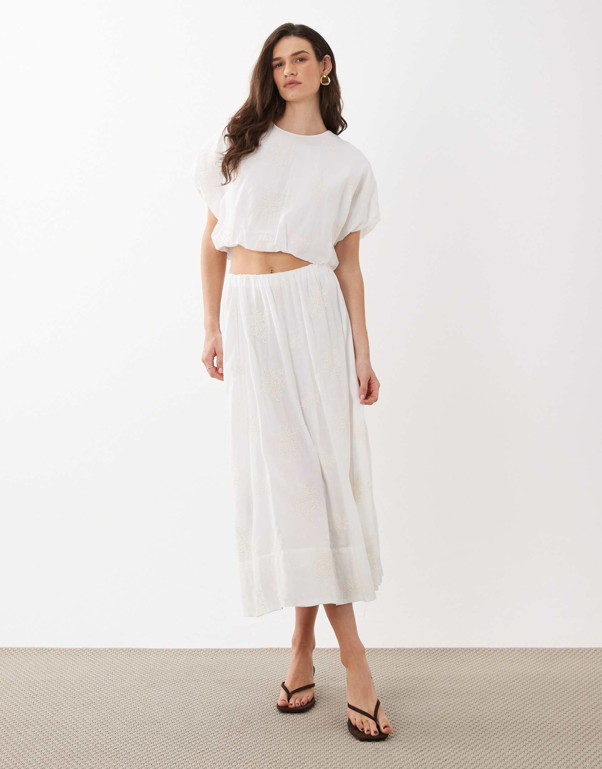 mango embroidered maxi skirt in cream