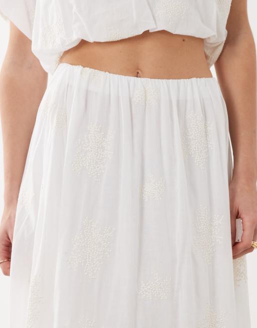 Mango embroidered maxi skirt in cream, 3 of 5