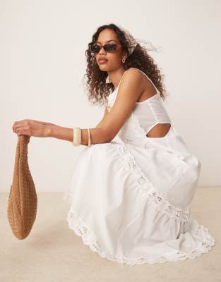 Shop Mango Embroidered Midi Dress With Cut Out Side Detail