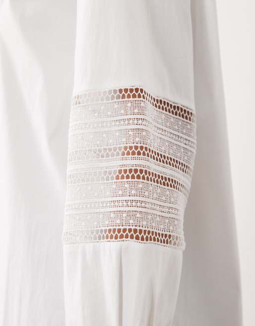 Mango embroidered sleeve detail shirt in white, 2 of 4