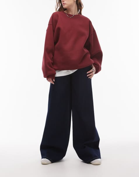 Mango Emilia relaxed wide leg jeans in dark blue - view 1