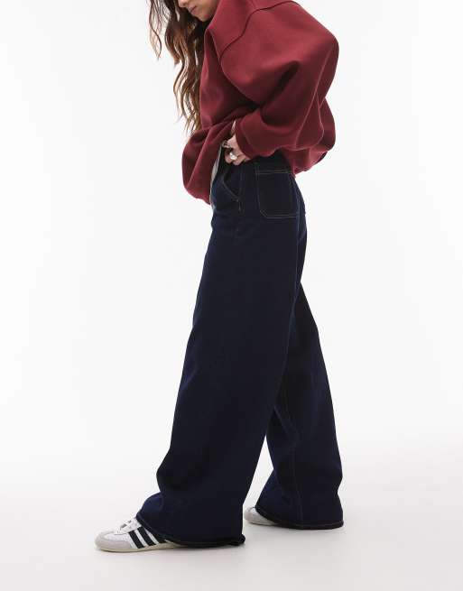 Mango Emilia relaxed wide leg jeans in dark blue, 5 of 5