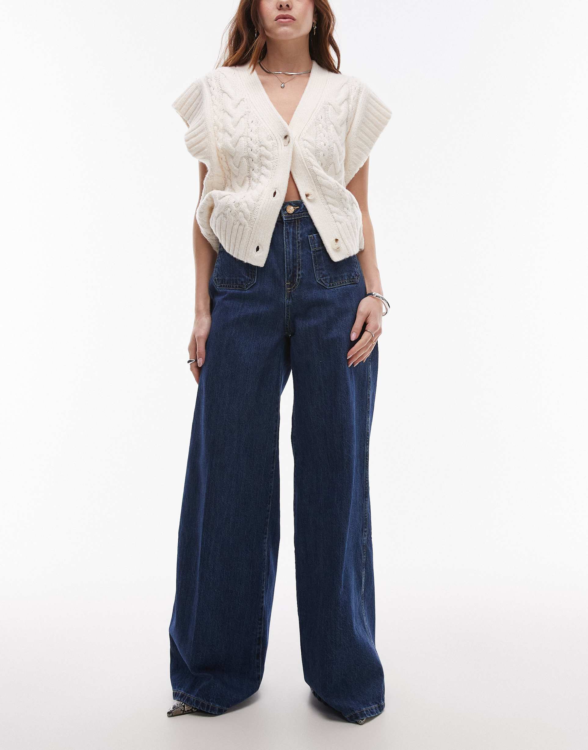 mango emma gold button jeans in dark blue