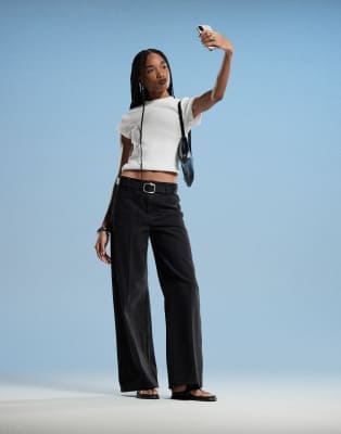 Mango Emma gold button wide leg jean in black