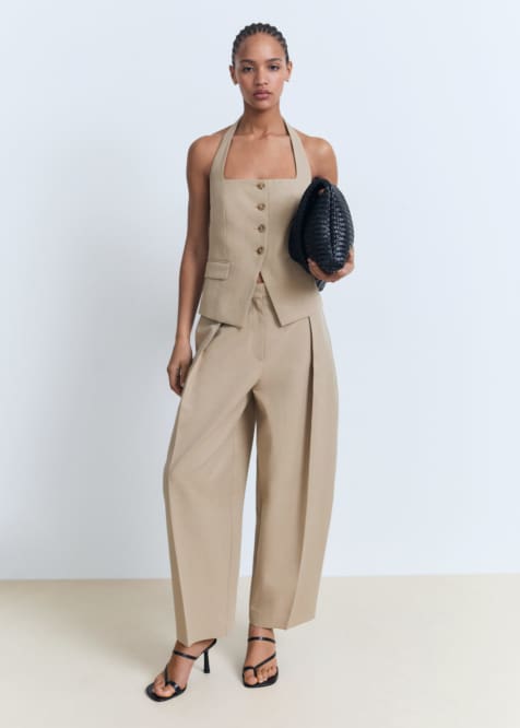 Mango - Ensemble avec gilet de tailleur à dos nu habillé et pantalon - Taupe - view 1