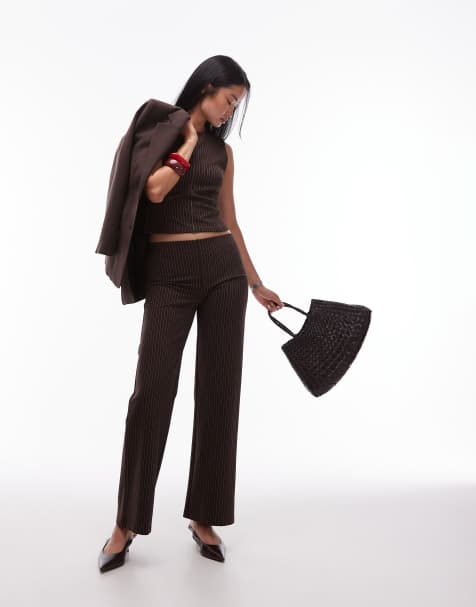 Mango - Ensemble avec pantalon droit et top zippé sans manches à rayures - Marron - view 1