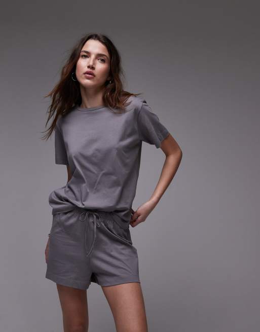 Mango - Ensemble de pyjama avec t-shirt et short en coton doux - Anthracite 