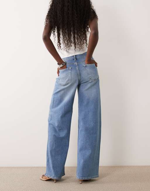 Mango Erin jean large en coton avec côté orné en bleu moyen, 3 de 5
