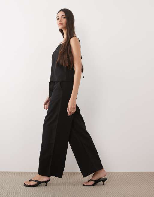 Mango Espresso square neck strappy cami top & trouser co-ord in black, 2 z 3