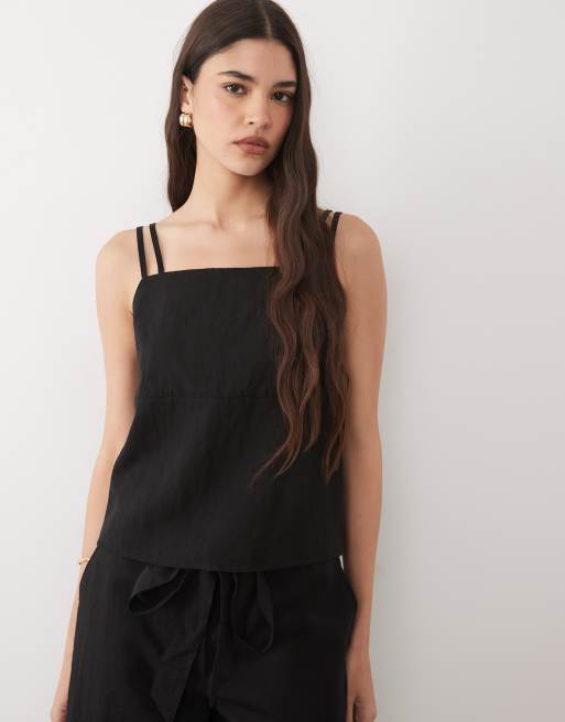 Mango Espresso square neck strappy cami top co-ord in black, 3 of 4
