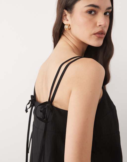 Mango Espresso square neck strappy cami top co-ord in black, 4 of 4