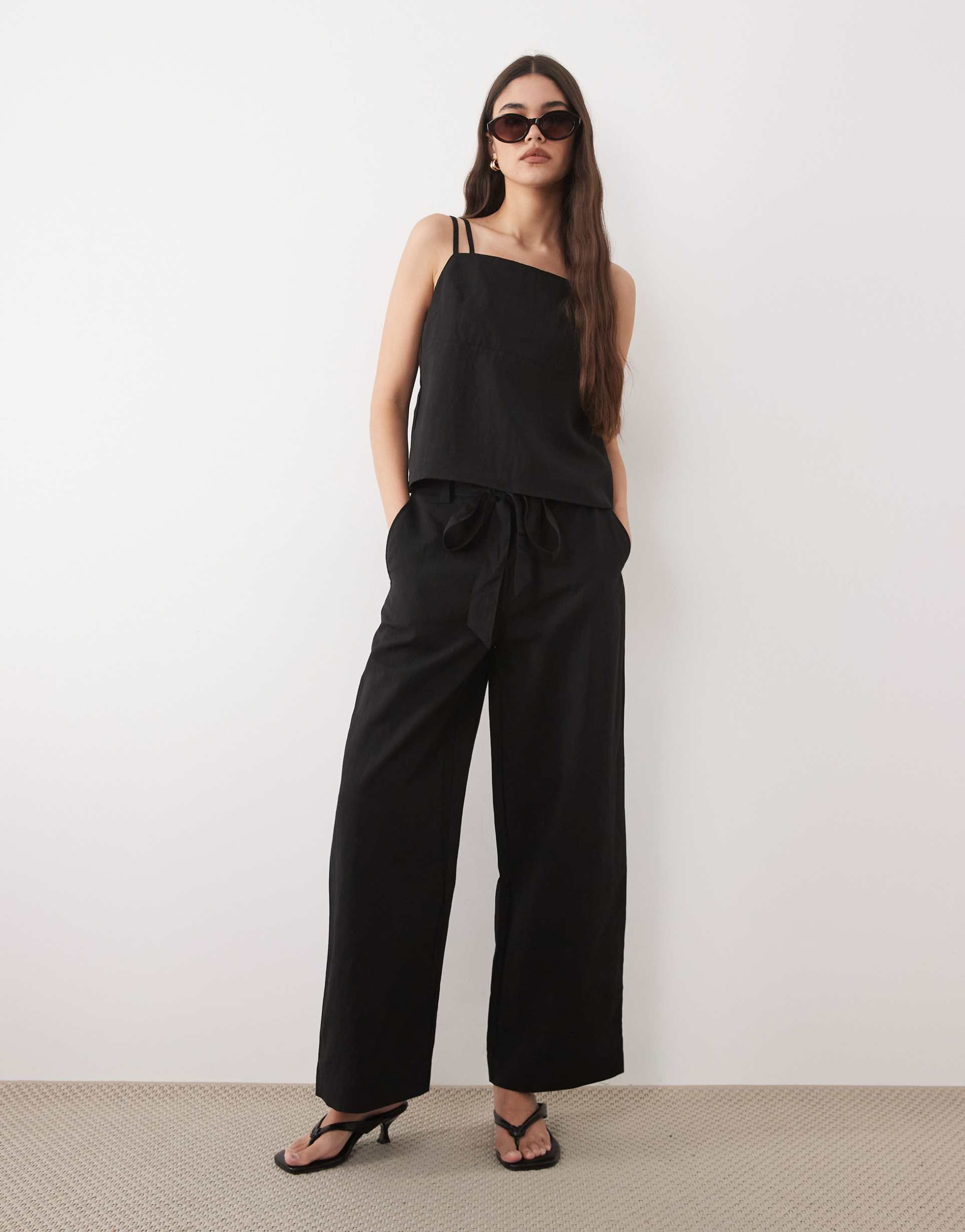 mango espresso square neck strappy cami top in black - part of a set