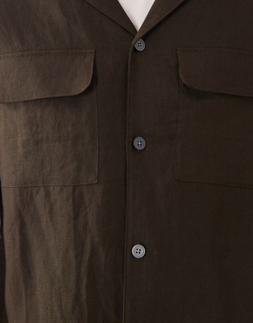 Mango essentials 100% linen button up shacket in chocolate brown, 5 of 5