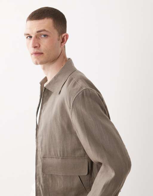 Mango – Essentials – Gråbrun jacka i 100% linne med dragkedja, 4 av 5