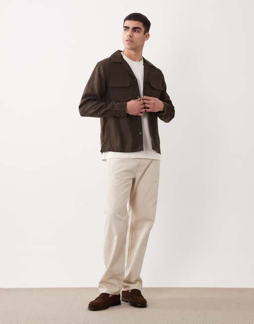 Mango – Essentials – Hemdjacke aus 100% Leinen in Schokobraun mit Knopfleiste, 2 von 5