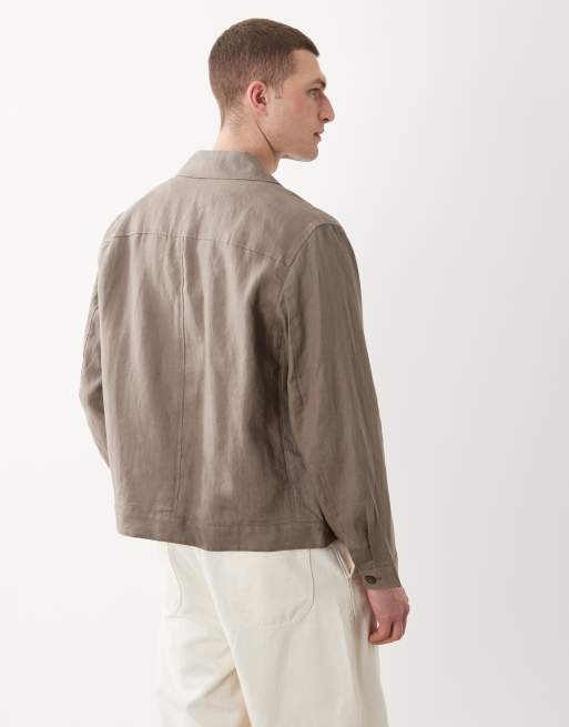 Mango – Essentials – Jacke aus 100% Leinen in Pilzbraun mit Zwei-Wege-Reißverschluss, 5 von 5
