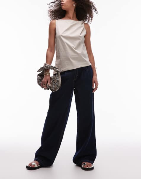 Mango - Esther - Jeans larghi blu indaco con pieghe sul davanti - view 1
