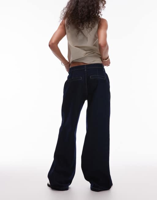 Mango - Esther - Jeans met wijde pijpen en geplooide voorkant in indigo, 2 van 5