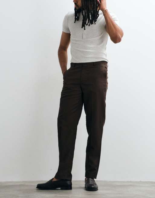 Mango - Ethereal - Brune habitbukser i hørblanding i slim fit - Del af sæt, 4 af 5