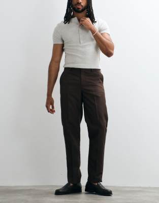 Mango Ethereal Slim Fit Linen Mix Suit Pants In Brown