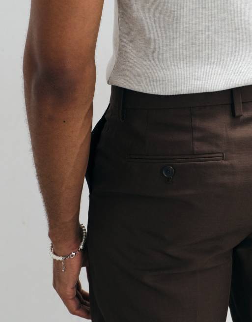 Mango Ethereal slim fit linen mix suit trouser co-ord in brown, 2 of 5