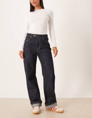 Mango Mango Evan 100% cotton straight jean with contrast stitch in indigo-Blue