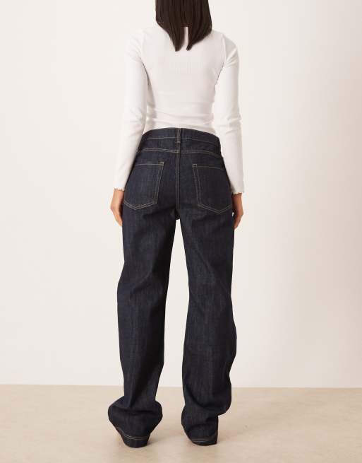 Mango Evan 100% cotton straight jeans with contrast stitch in indigo