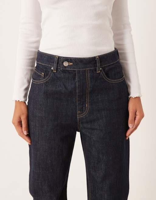 Mango Evan 100% cotton straight jeans with contrast stitch in indigo
