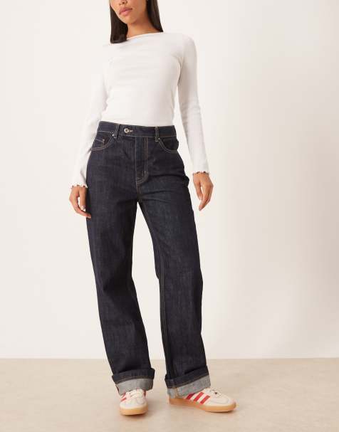 Mango – Evan – Indigoblå, raka jeans med kontrastfärgade sömmar i 100% bomull - view 1