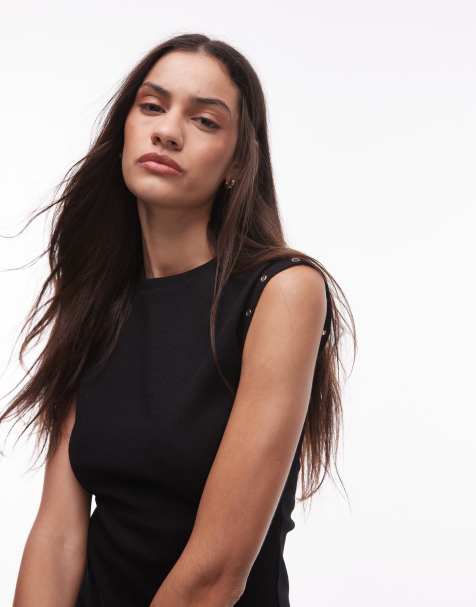 Mango eyelet arm detail vest in black - view 1