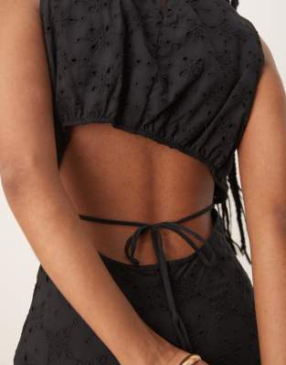Mango Eyelet Gathered Cinched Waist A Line Dress With Cut Out Back Detail