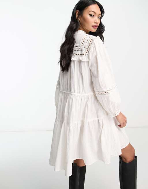 Mango eyelet long sleeve mini dress in white ASOS