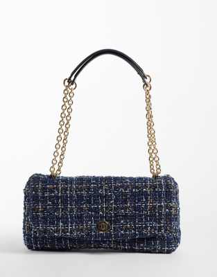 Mango Fabric Cross Body Bag In Navy