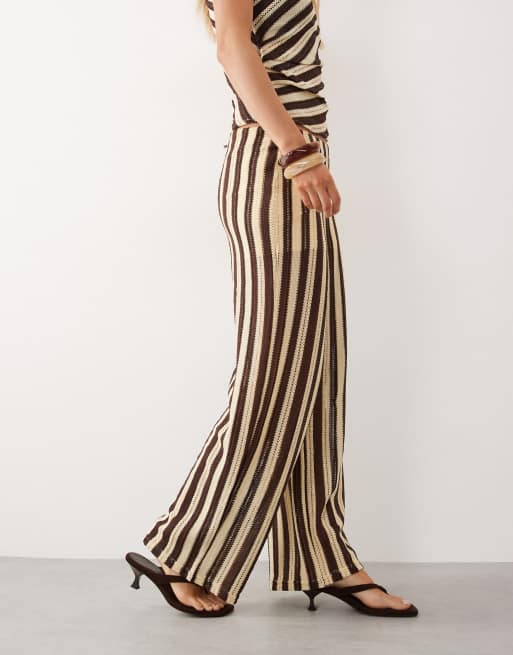 Mango Falki knitted trouser co-ord in beige stripe, 3 of 5