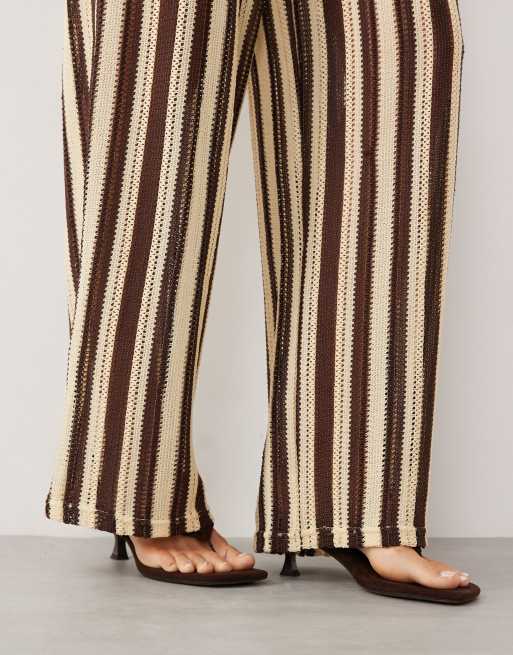 Mango Falki knitted trouser co-ord in beige stripe, 5 of 5