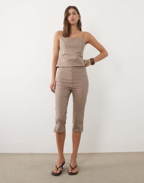 Mango Farm capri pants in brown gingham print - part of a set - view 1