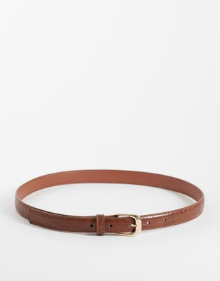 Mango Faux Croc Belt In Brown