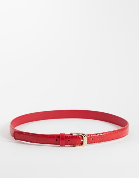 Mango faux croc belt in red - view 1