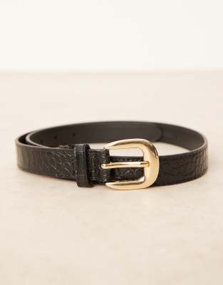 Mango Faux Croc Belt With Gold Buckle In Brown
