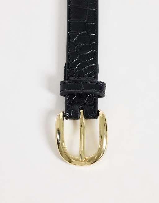 Mango faux croc classic belt in black, 3 of 3