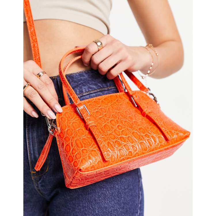 Mango faux croc detail mini handbag in orange