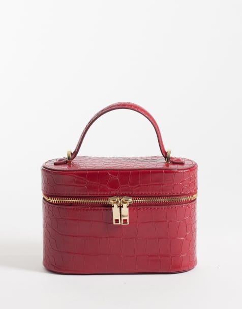 Mango faux croc handbag in red - view 1