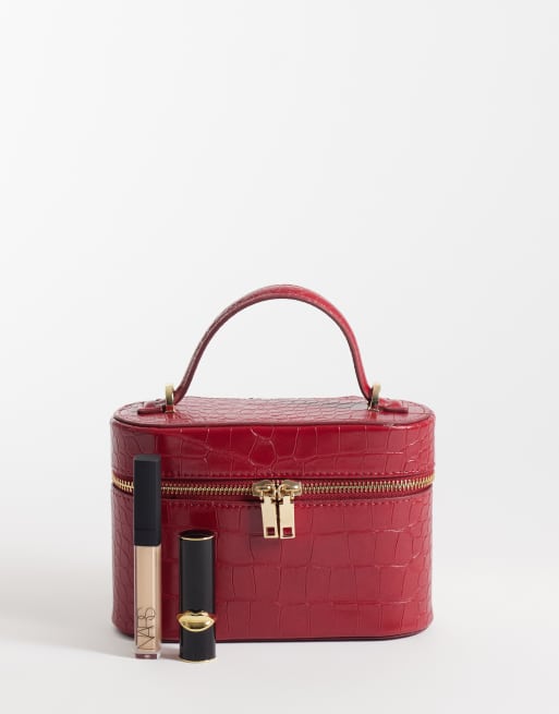 Mango faux croc handbag in red, 3 of 4