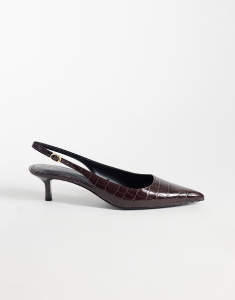 Mango faux croc leather heeled slingback in burgundy - view 1