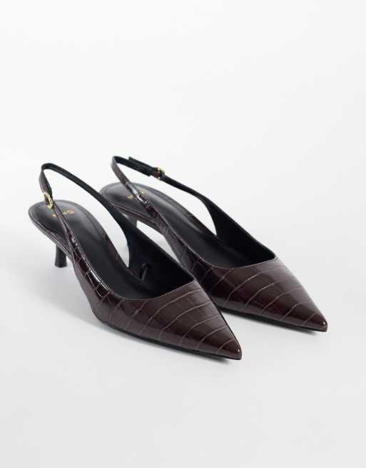 Mango faux croc leather heeled slingback in burgundy  , 2 of 4
