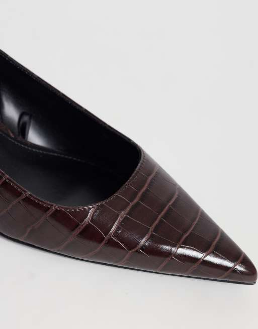 Mango faux croc leather heeled slingback in burgundy  , 3 of 4