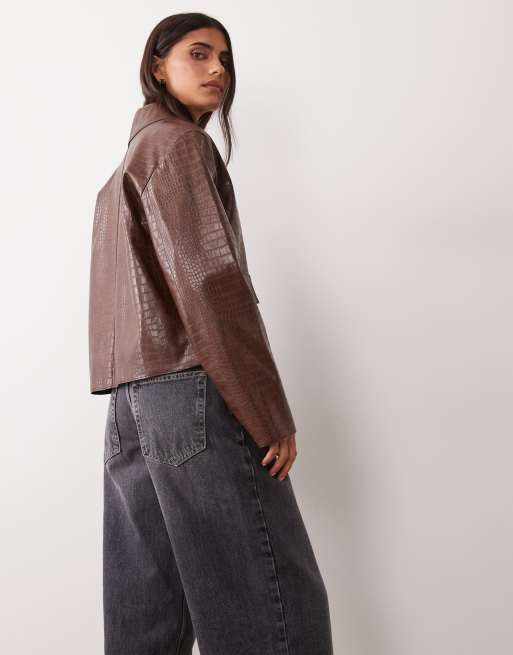 Mango faux croc leather jacket in brown , 4 of 4