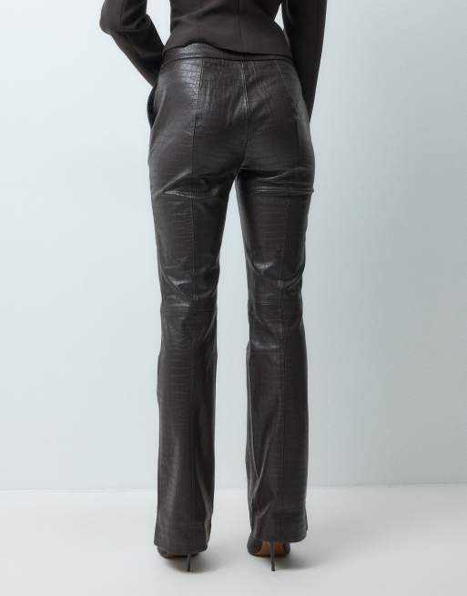 Mango faux croc straight trouser in brown, 5 of 5